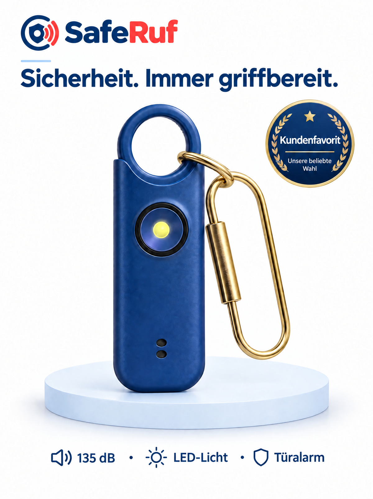SafeRuf Taschenalarm – 135 dB Personenalarm am Schlüsselanhänger, wiederaufladbar